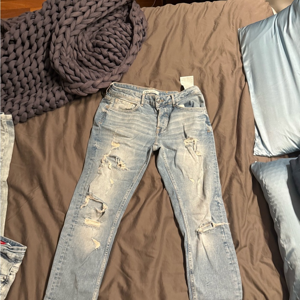Zara Light Blue Distressed Skinny Jeans